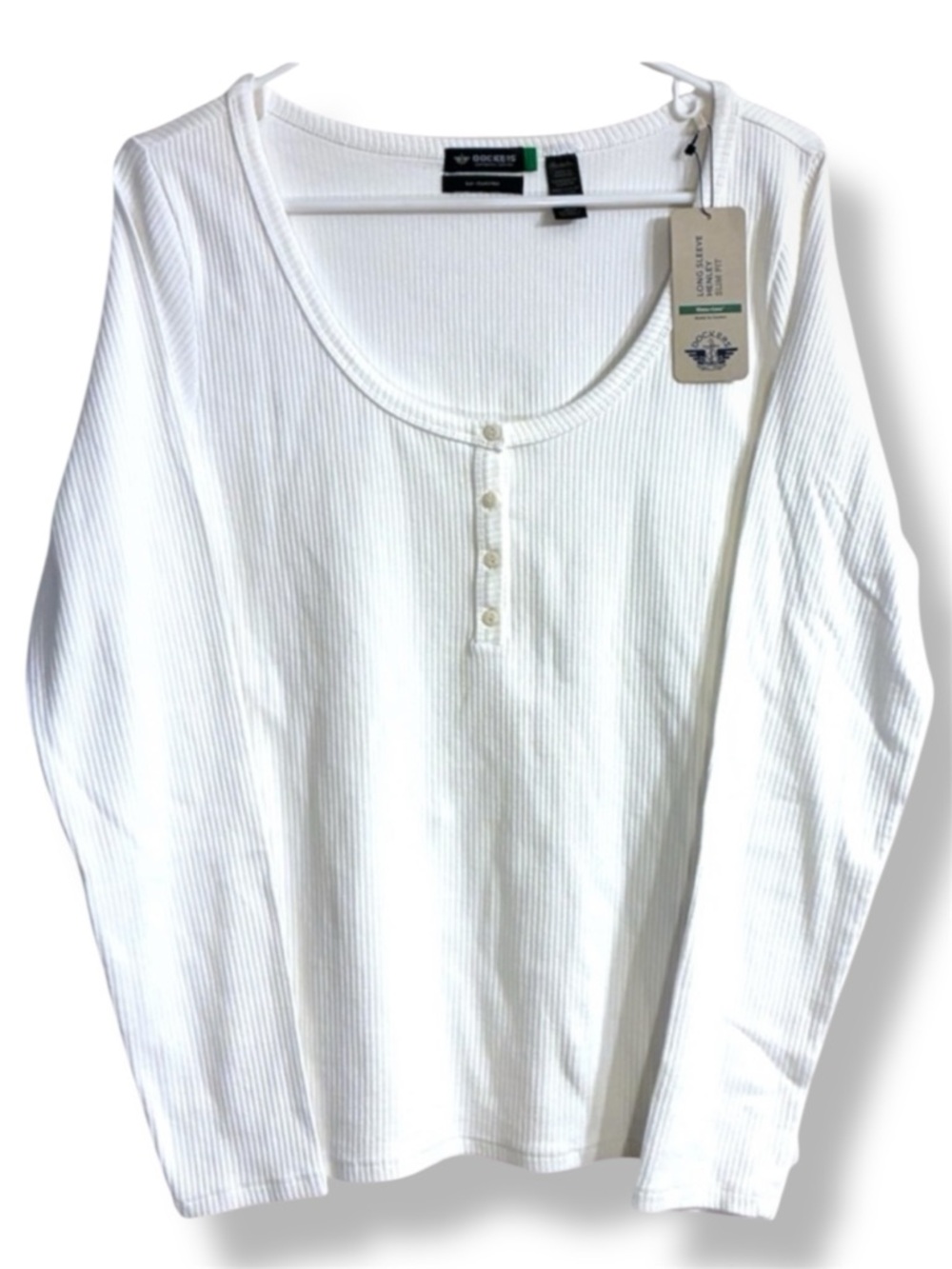 🤍 Dockers Ribbed Henley Long Sleeve Top NWT white XL Casual Basic